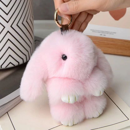 Rabbit Fur Keychain – Plush Bag Charm Animal Accessory