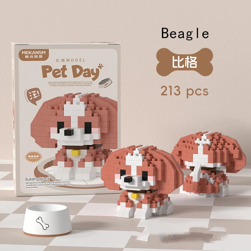 Mini Dog & Cat Building Block Model – Cute Pet Ornament