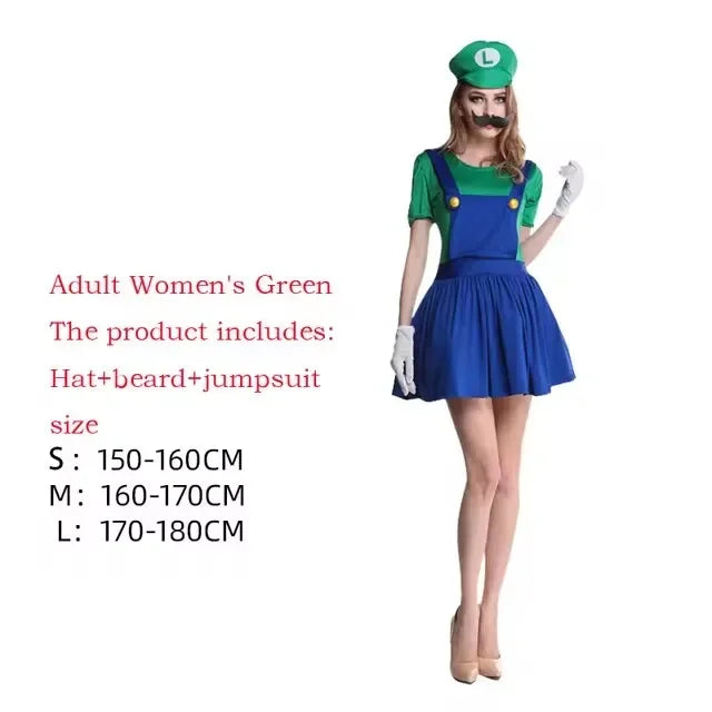 Green Plumber Costume Adult Unisex Set with Hat & Mustache