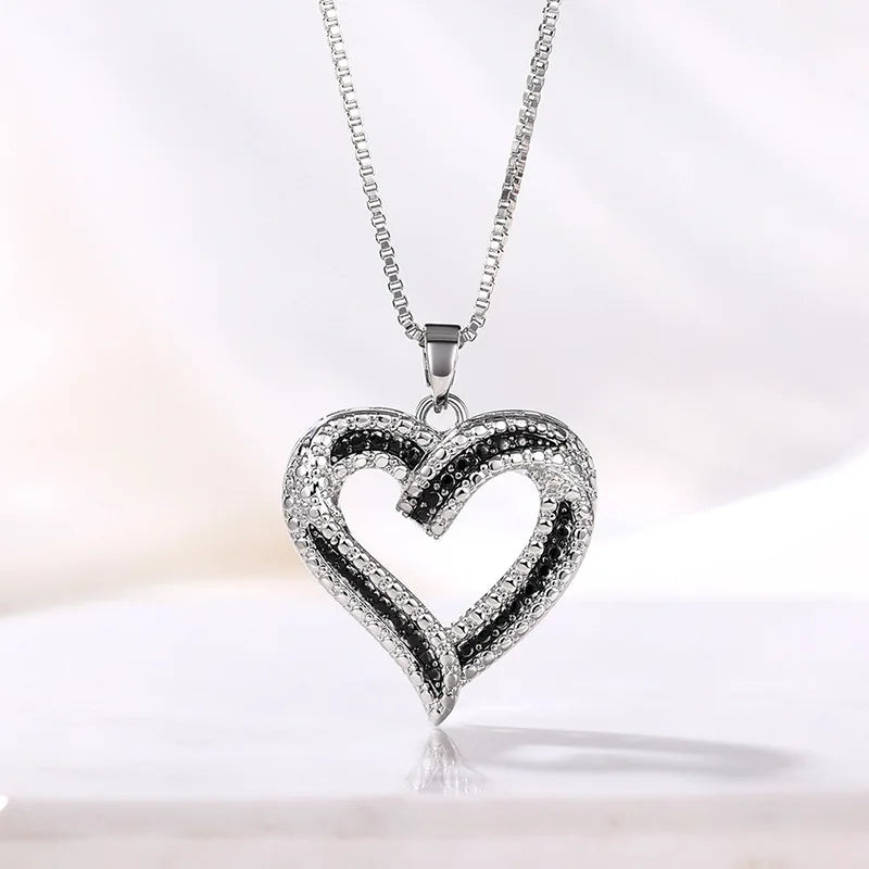 Heart Pendant Necklace, Hollow Heart Rhinestone Jewelry for Women