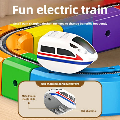 Electric Train Building Blocks with Magnetic Track for Kids