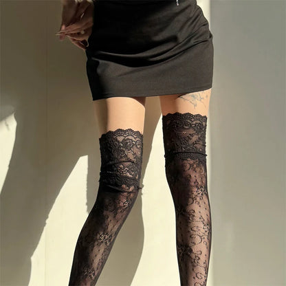 Women’s Fishnet Stockings – Lace Floral Thigh High Socks