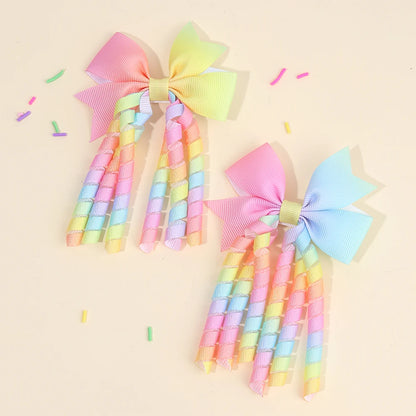 Sweet Unicorn Hair Clips For Girl Bow Barrette Cute Tassel Ribbon Curly Ponytail Hairpins Accessories