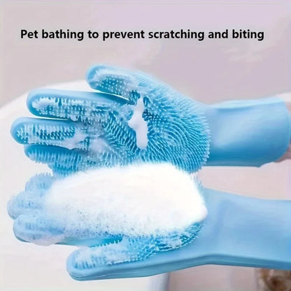 Pet Grooming Gloves, Silicone Deshedding & Bathing Gloves for Dogs & Cats