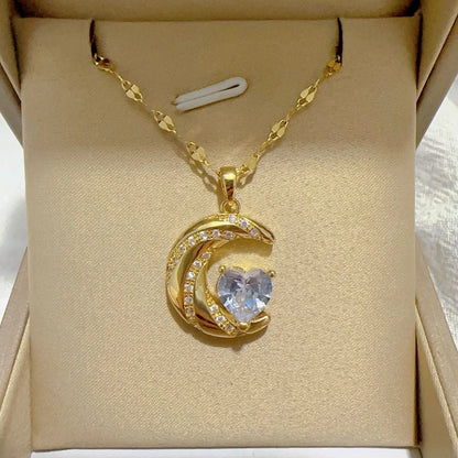 Heart Pendant Necklace, Hollow Heart Rhinestone Jewelry for Women