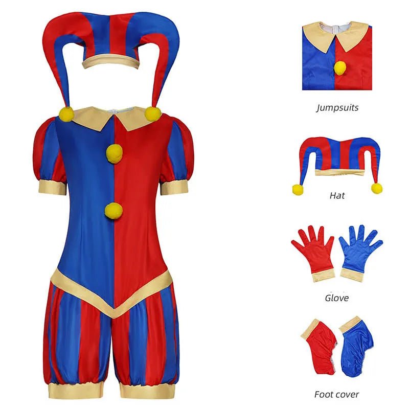 Circus Cosplay Costume Unisex Jumpsuit with Hat & Gloves