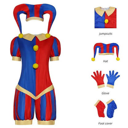 Circus Cosplay Costume Unisex Jumpsuit with Hat & Gloves