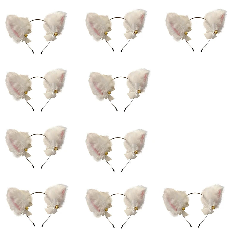 Plush Lace Cat Ears Bell Headband for Women Korean Style Elegant Fashion Girl Hair Band Party Cosplay