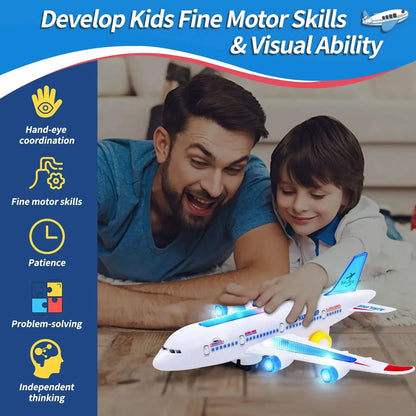 Electronic Airplane Toy with Music, Lights and Obstacle Avoidance