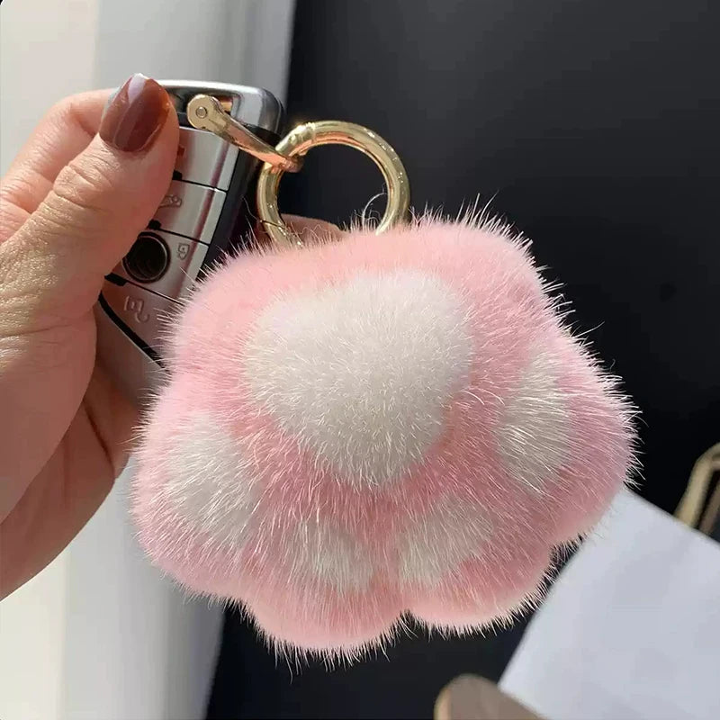 Lovely Fluffy Cat Paw Keychain Fur Hair Pompon Keychain For Women Girls Cute Animal Paw Pendant Key Ring On Bag Car Trinket