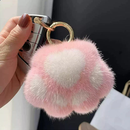 Lovely Fluffy Cat Paw Keychain Fur Hair Pompon Keychain For Women Girls Cute Animal Paw Pendant Key Ring On Bag Car Trinket