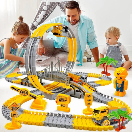 DIY Track Car Toy Electric Engineering Car Set for Kids