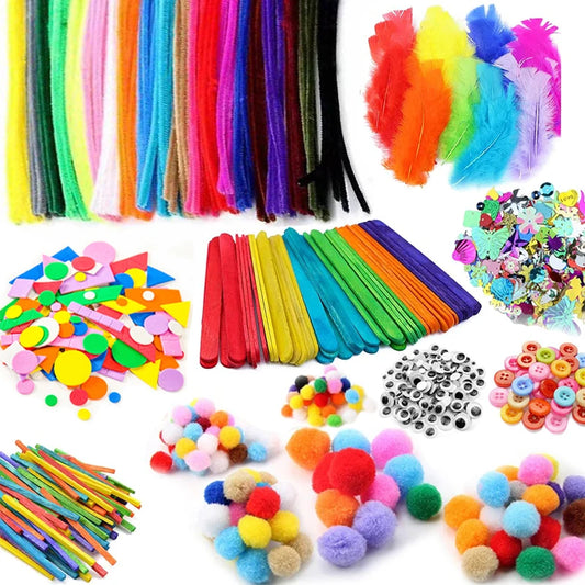 Kids Craft Supplies Kit – DIY Pipe Cleaners, Pom Poms & Stickers