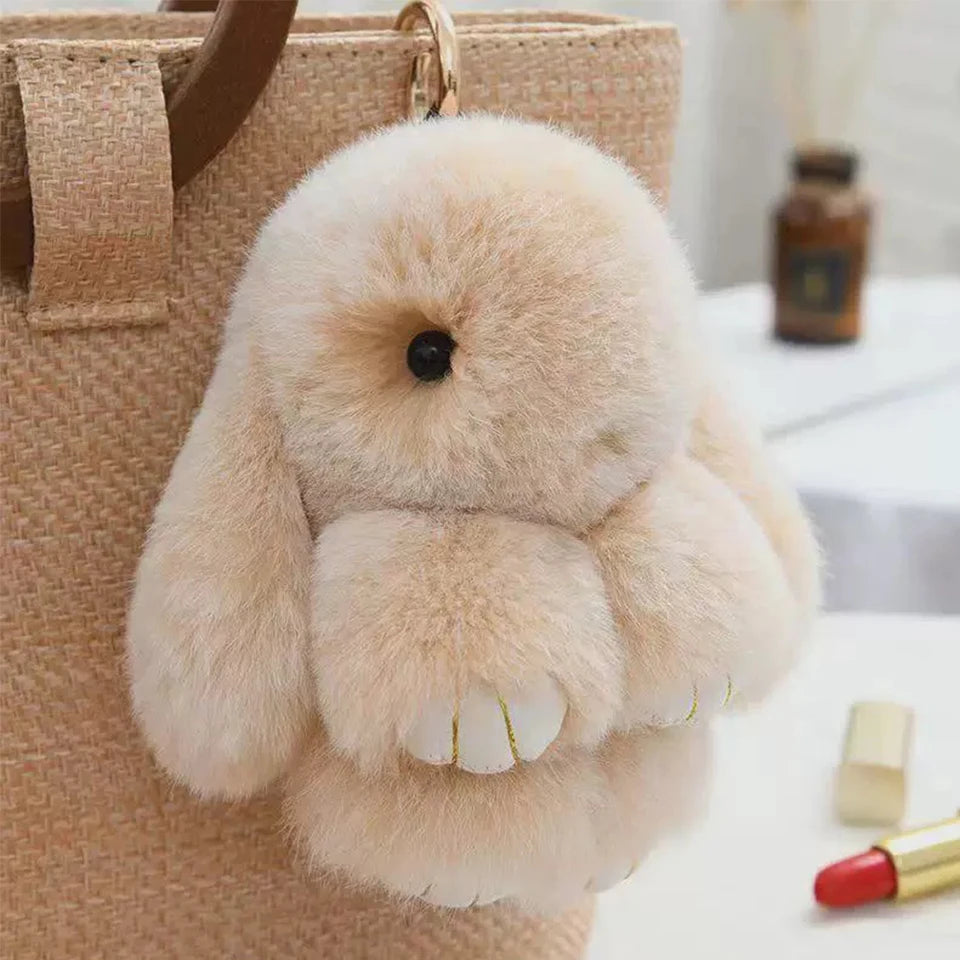 Rabbit Fur Keychain – Plush Bag Charm Animal Accessory