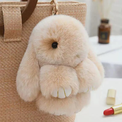 Rabbit Fur Keychain – Plush Bag Charm Animal Accessory
