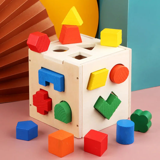 Wooden Shape Puzzle Box – Montessori 3D Geometric Matching Toy