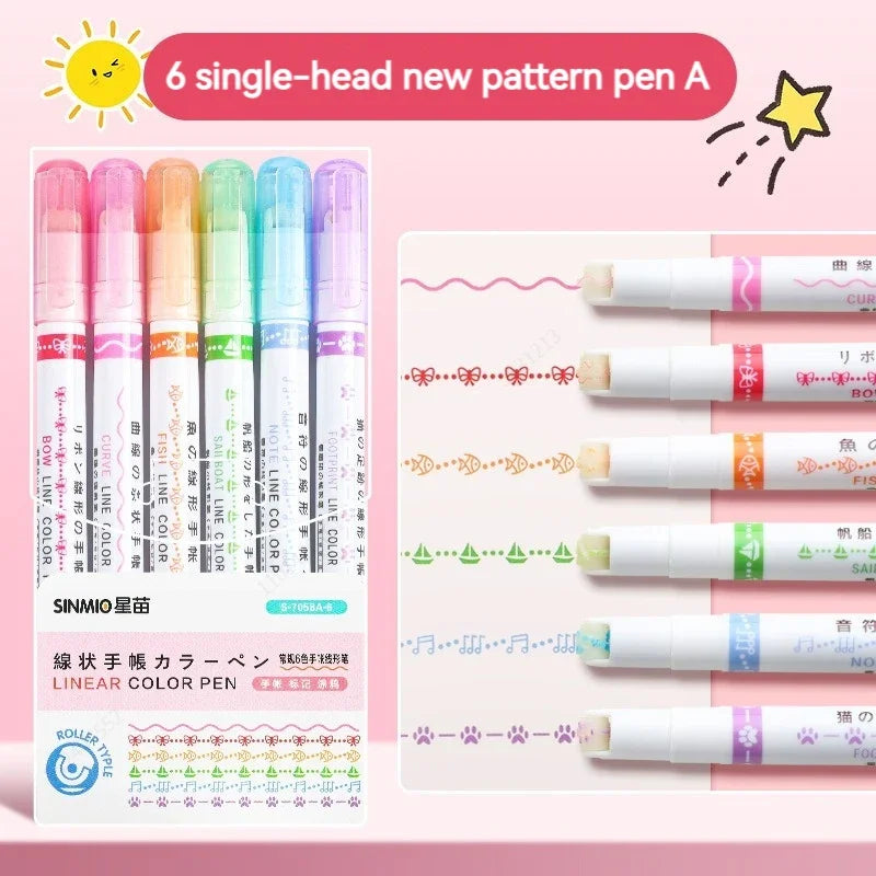 6 Pack Curve Highlighter Pens with Roller Tip Decorative Markers