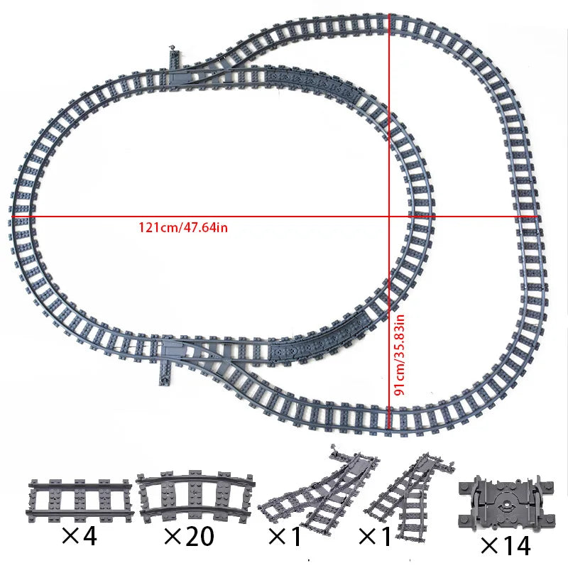 Train Track Building Blocks DIY Railroad Set for Kids &amp; Adults