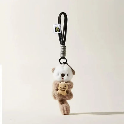 ZAKOL Cute Otters Holding Fish Plush Pendant Keychain Backpack Keyrings Pendant Bag Key Wallet Pendant Wholesale