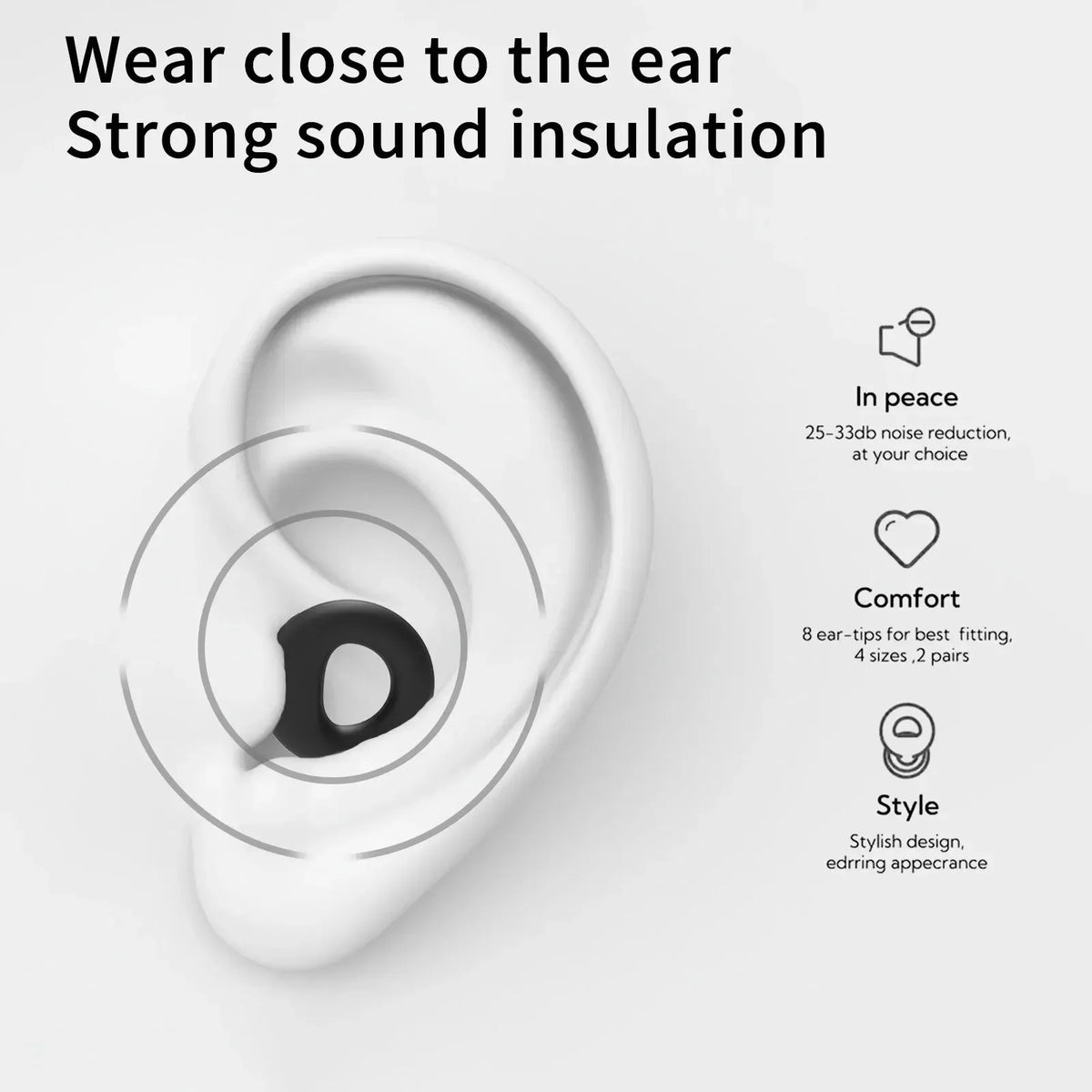 Quiet Ear Plugs for Noise Reduction – Super Soft, Reusable Hearing Protection for Sleep,Swim, Work 8 Ear Tips in XS/S/M/L