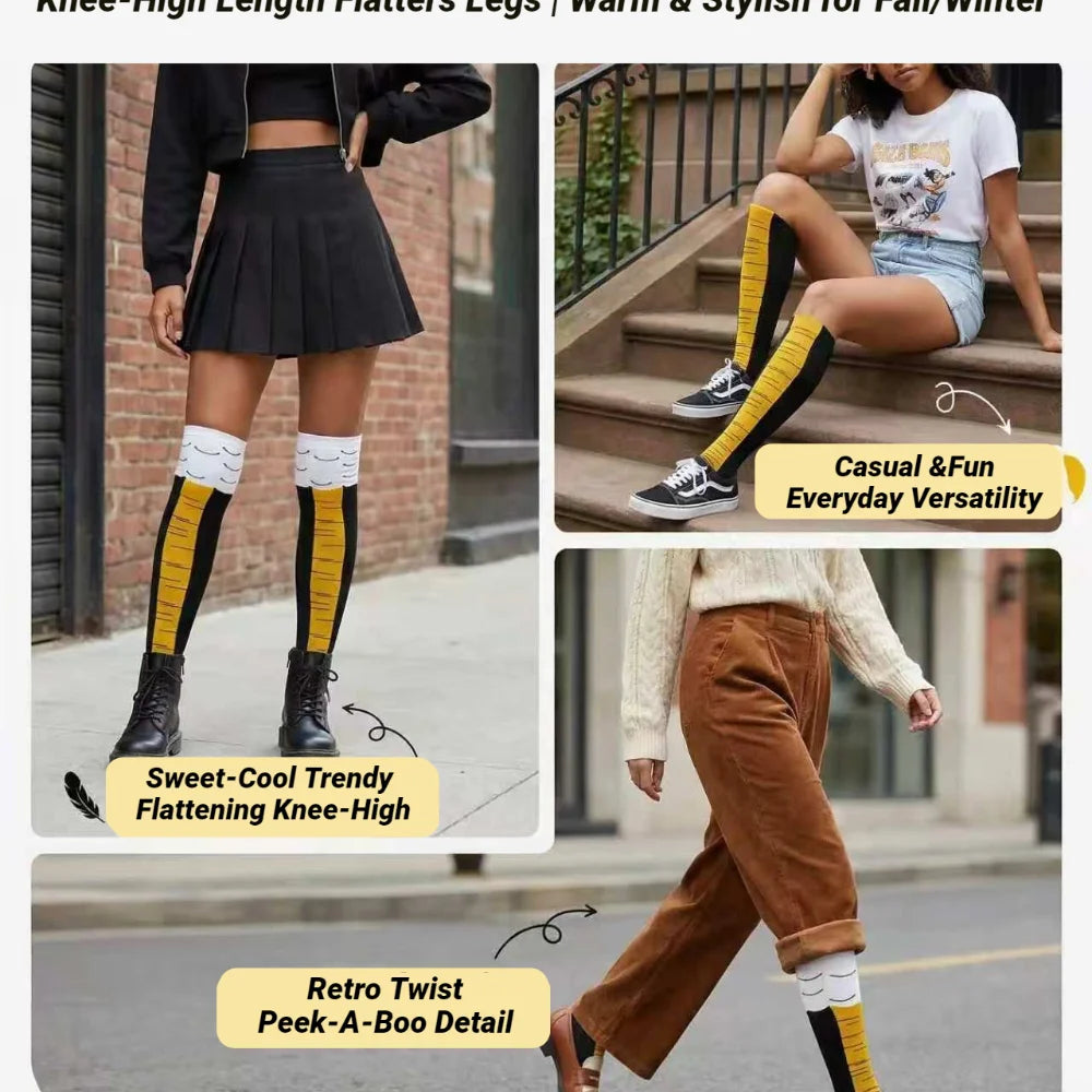 CHUANGERM Men Funny 3D Chicken Socks Print High Flexibility Thigh High Tube Sock Fashion Thin Toe Feet