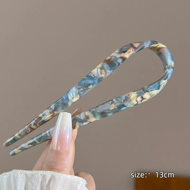 U-Shaped Hair Sticks Acetate Acrylic Hair Fork Hair Clips Fashion Bow Hairpin Geometric Headwear Women Girls Hair Accessories