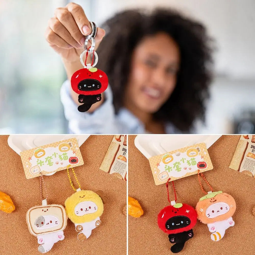 Plush Cat Keychain – Multicolor Couple Bag Charm