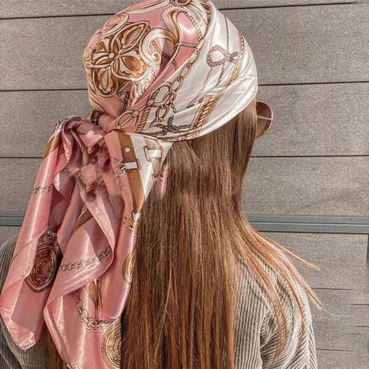 Women's Square Scarf 90cm Printed Silk Feel Headscarf and Shawl