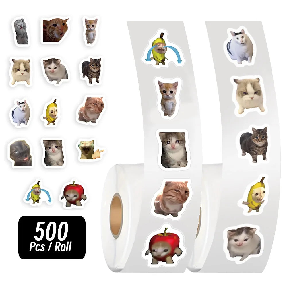 500pcs/roll Cartoon Meme Cat Stickers For School Reward Stickers Classroom Decoration Encouragement Sticker For Student Teacher