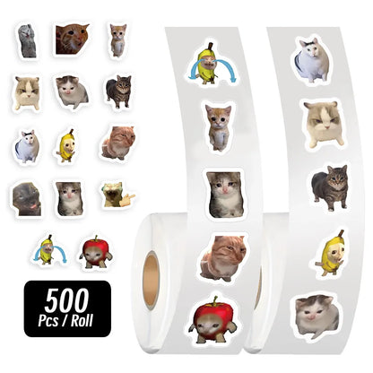 500pcs/roll Cartoon Meme Cat Stickers For School Reward Stickers Classroom Decoration Encouragement Sticker For Student Teacher