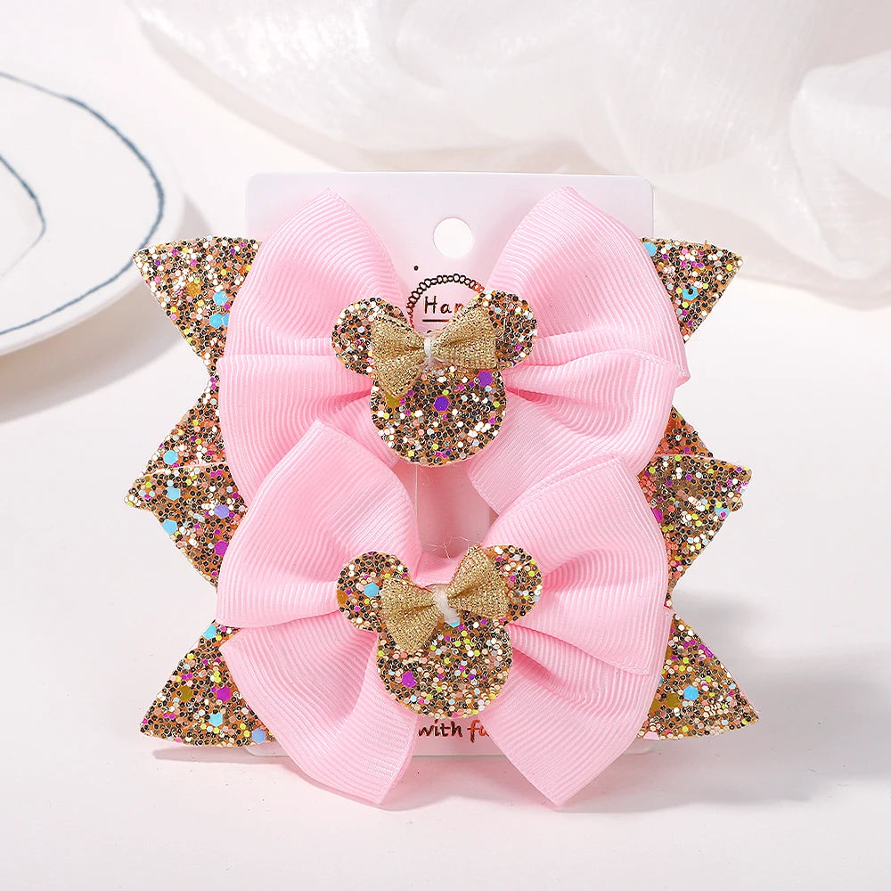 2Pcs/lot 3.9in Big Bows Hair Bangs Clip for Little Girls cartoon Party Headdress Sweet Polka Dot Bow Hair Clip Set