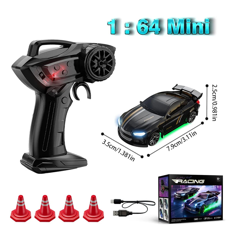 Mini RC Drift Car – 1:64 RWD Remote Control Racing Car with LED Light