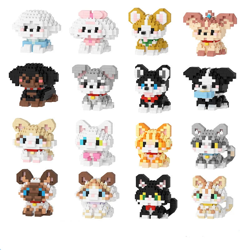 Mini Dog & Cat Building Block Model – Cute Pet Ornament