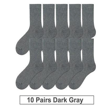 10 Pairs New Men's Cotton Socks Black Business Men Socks Soft Breathable Autumn Spring for Male White US6-10