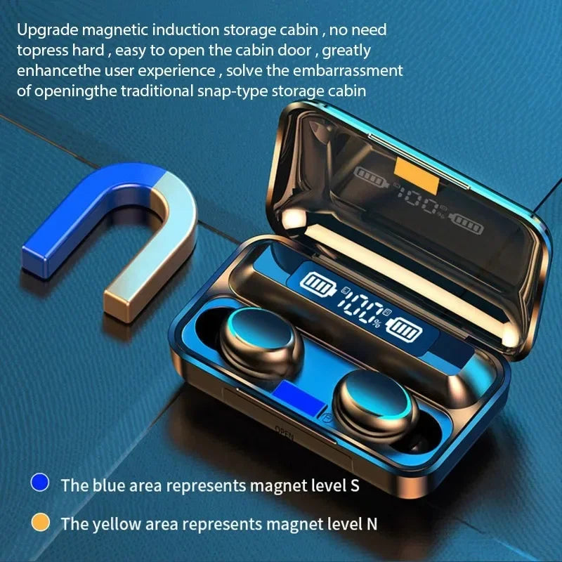 Wireless Bluetooth Earphones with LED Display, TWS Earbuds & Microphone