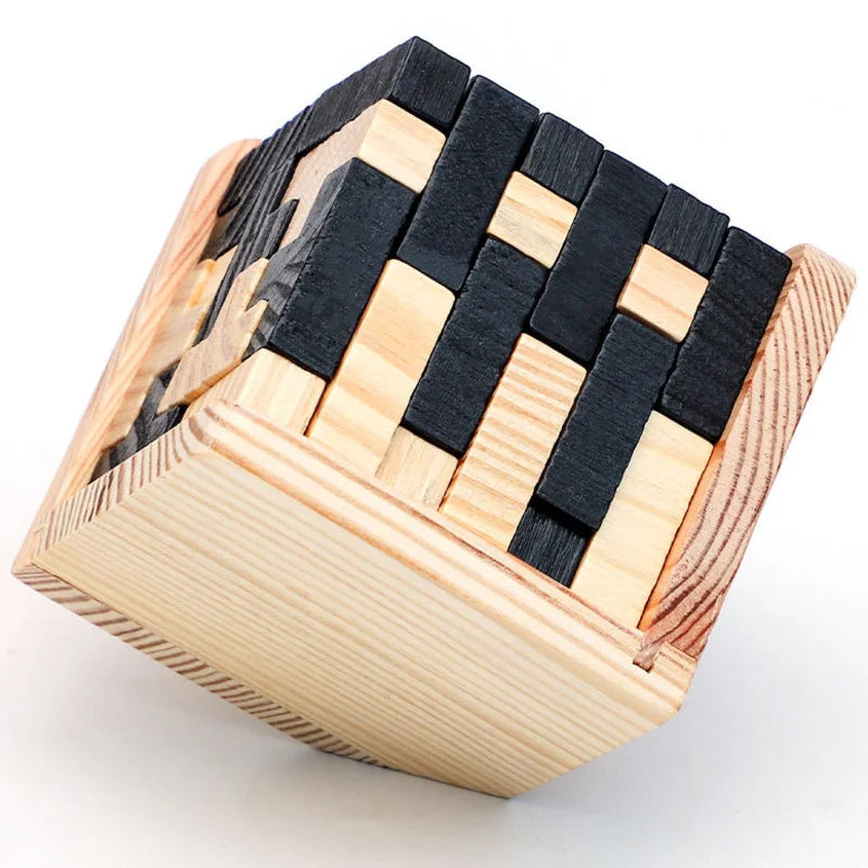 3D Wooden Cube Puzzle – Interlocking Brain Teaser Game