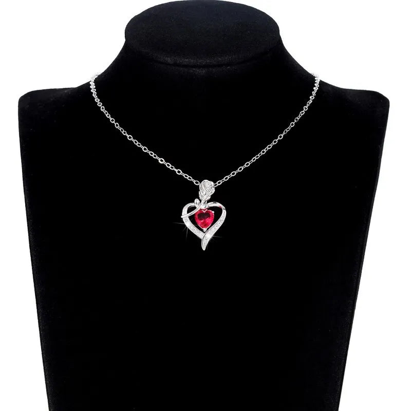 Heart Pendant Necklace, Hollow Heart Rhinestone Jewelry for Women