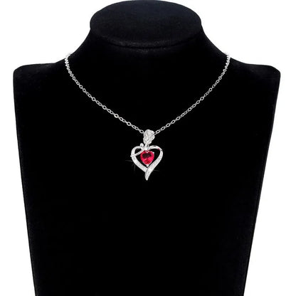Heart Pendant Necklace, Hollow Heart Rhinestone Jewelry for Women