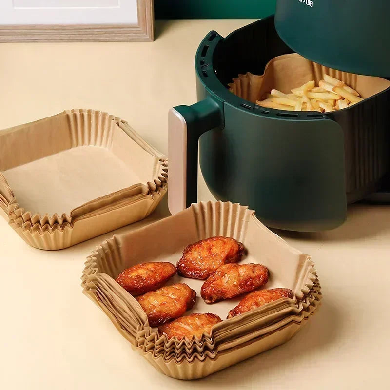 1/100PCS Air Fryer Disposable Paper Square Round Baking Paper Barbecue Plate NonStick Mat Kitchen Oven Oil Absorbing Paper Tool