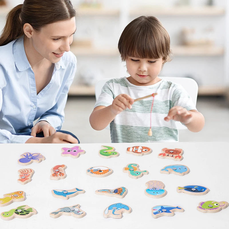 Magnetic Fishing Game for Kids – Wooden Marine Life Learning Toy
