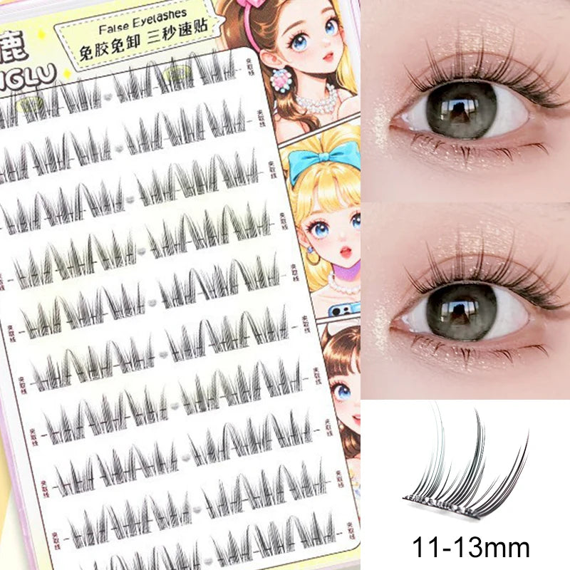 No Glue Needed Idol False Eyelashes Large Capacity 7-9mm Self Adhesive Eyelashes tweezers DIY Lash Extension Cluster Lashes