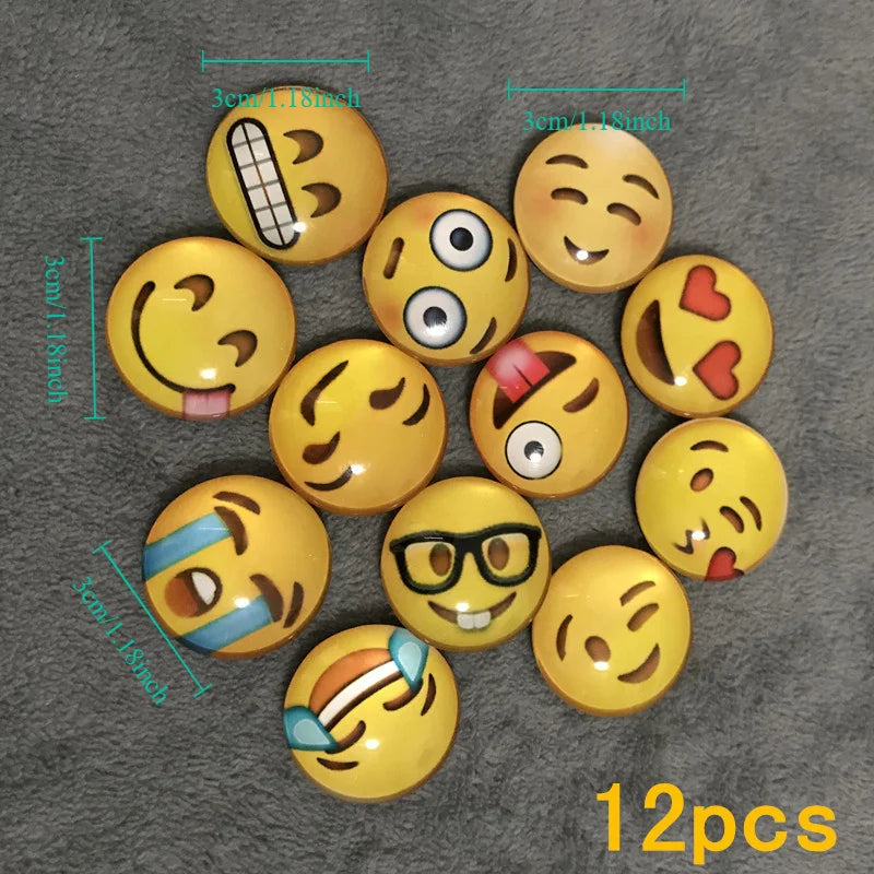 Smile Face Fridge Magnets – 12-Piece Round Decorative Set