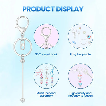 Beadable Keychain Bars Metal DIY Keychain Blanks for Beads 6-30pcs
