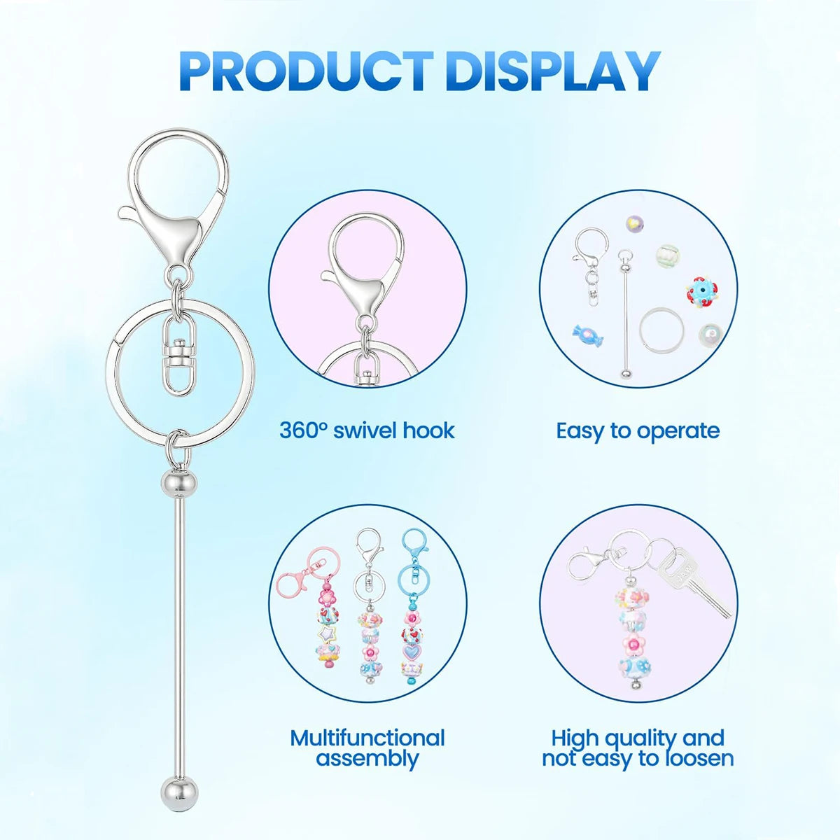 Beadable Keychain Blanks, Metal Keychain Bars for DIY Beading