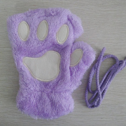 Cat Paw Fingerless Gloves – Plush Wrist Mittens for Adults