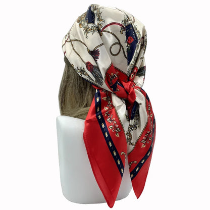 Women's Square Scarf 90cm Printed Silk Feel Headscarf and Shawl