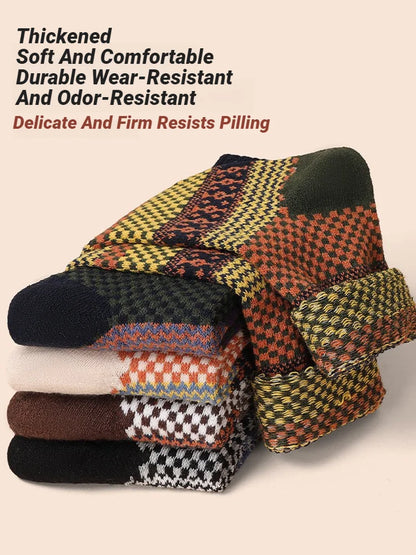 5 Pairs Winter Men's Socks Thicken Sheep's Wool Socks Warm Men Retro Style Colorful Fashion Man Socks For Snow boots