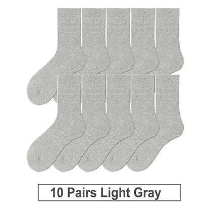 10 Pairs New Men's Cotton Socks Black Business Men Socks Soft Breathable Autumn Spring for Male White US6-10