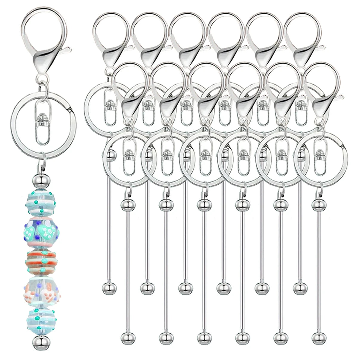 Beadable Keychain Bars Metal DIY Keychain Blanks for Beads 6-30pcs