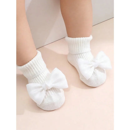 4 Pairs Toddler Socks with Bows, Soft Cotton Cute Ankle Socks for Infants Girls, Fashion Anty-Slip Newborn Baby Socks 0-24 Month